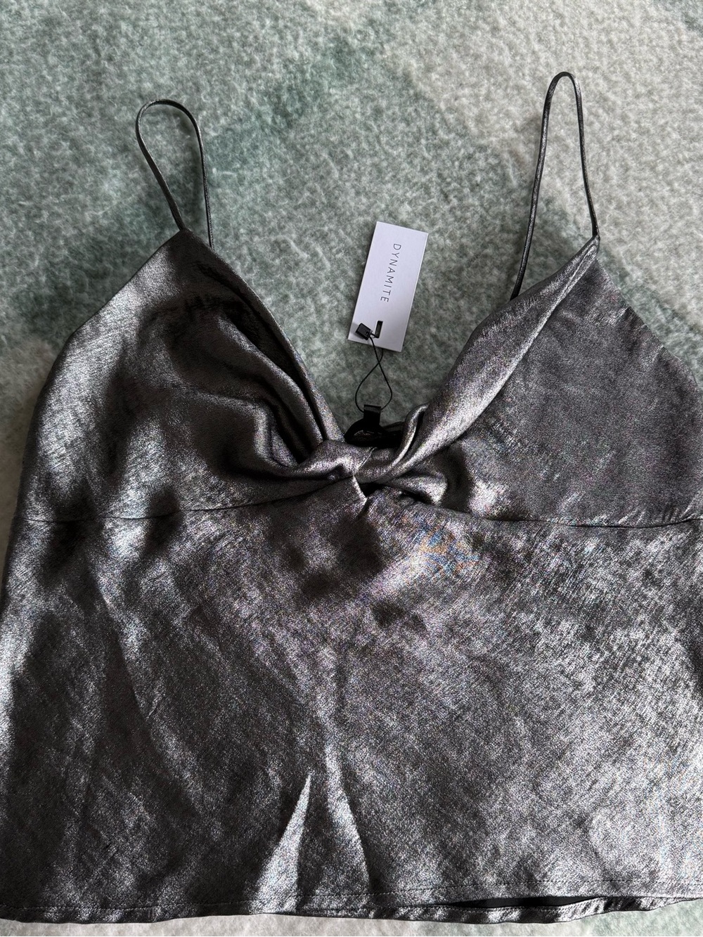 Dynamite Metallic Silver Twist-Front Cami
